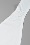 Vestido longo branco casual estampado com bandagem sem costas frente única