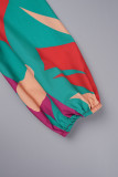 Robes de robe imprimées à col en V et patchwork à imprimé universitaire rouge (avec une ceinture)
