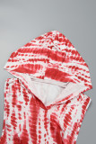 Röd Sexig Print Patchwork Hooded Krage Wrapped Kjol Klänningar