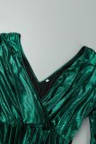 Goud Elegante Bronzing Frenulum Fold Reflecterende V-hals geplooide jurken (met riem)