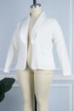 Cárdigan casual de patchwork liso blanco cuello vuelto abrigo de talla grande