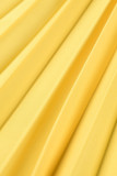 Желтые повседневные однотонные платья-юбки в стиле пэчворк с V-образным вырезом и талией (с поясом)