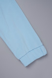 Azul claro casual patchwork sólido gola manga longa duas peças