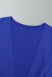 Azul casual sólido básico cuello en U manga larga conjunto de tres piezas