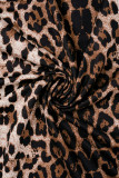 Estampado de leopardo Estampado animal sexy Patchwork Sin espalda Correa de espagueti Vestidos de falda de un paso