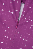 Пурпурный узкий комбинезон с круглым вырезом и повседневным принтом в стиле пэчворк