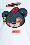 Navy Blue Daily Cute Print Patchwork O Neck T-Shirts