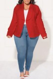 Rode casual effen patchwork vest met omslagkraag en grote maat overjas