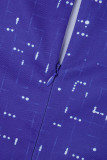 Blauwe casual print patchwork O-hals skinny romper