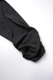 Cardigan preto casual sólido com gola virada para trás sobretudo tamanho grande