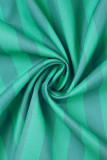 Bottoni tascabili patchwork a righe casuali verdi Colletto rovesciato Manica lunga Due pezzi