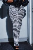 Pantalones negros informales de talla grande con patchwork a rayas