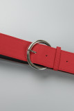 Vestidos de falda de cintura con cuello en V y pliegues de retazos sólidos informales rojos (con cinturón)