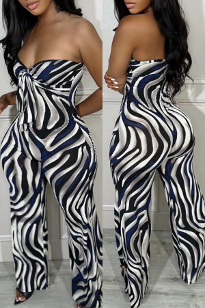 Black Casual Print Backless Strapless Regular Jumpsuits