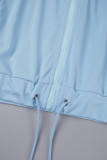 Светло-голубой Повседневный сплошной лоскутный воротник на молнии с длинным рукавом из двух частей
