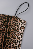 Sexy Animal-Print-Patchwork-Kleider mit Leopardenmuster, rückenfrei, Spaghettiträger, einstufiger Rock
