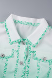 Green Casual Gradual Change Print Patchwork Turndown Collar Sleeveless Two Pieces