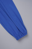 Azul casual sólido com fenda ombro a ombro manga comprida duas peças