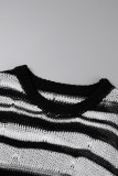 Черные сексуальные повседневные полосатые выдолбленные прозрачные платья с круглым вырезом и длинными рукавами