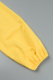 Vestidos amarelos casuais sólidos patchwork com decote em V e saia com cintura (com cinto)