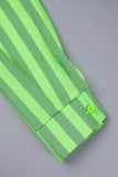 Bottoni tascabili patchwork a righe casual turchese colletto con risvolto manica lunga due pezzi