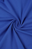 Azul casual sólido com fenda ombro a ombro manga comprida duas peças