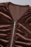 Nero Casual Solid Fold Zipper Collar Manica lunga Due pezzi