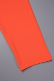 Оранжевый Повседневный Однотонный Пэчворк V-образный вырез Большие размеры Два предмета