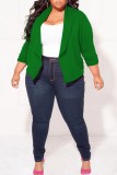 Grüner, lässiger, einfarbiger Cardigan mit Umlegekragen in Übergröße