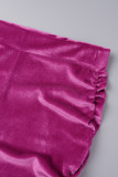 Rose Red Casual Solid Fold Zipper Collar Manica lunga Due pezzi