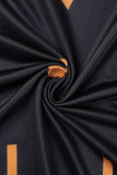 Robes droites noires à imprimé patchwork et col rond