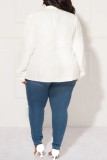 Blå Casual Solid Patchwork Cardigan Turn-back krage Plus Size överrock