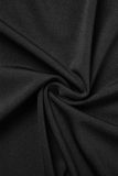 Black Casual Solid Cardigan Turn-back Collar Plus Size Overcoat