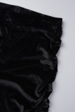 Nero Casual Solid Fold Zipper Collar Manica lunga Due pezzi