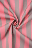 Roze casual gestreepte patchwork zakknopen kraag lange mouw tweedelig