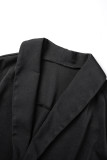 ブラック カジュアル ソリッド カーディガン ターンバック カラー プラス サイズ オーバーコート
