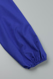 Vestidos de falda de cintura con cuello en V y pliegues de patchwork liso informal azul real (con cinturón)