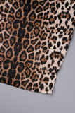 Leopardtryck sexigt djurtryck patchwork rygglös spaghettirem One Step kjolklänningar