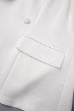 Witte casual effen patchwork vest met omslagkraag en grote maat overjas
