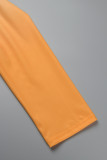 オレンジ カジュアル 徐々に変化するプリント ベーシック ターンバック カラー プラス サイズ XNUMX 枚