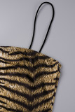 Tigermönster Sexigt djurtryck Patchwork Spaghetti-band utan rygg Enstegsklänningar