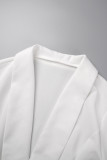 ホワイト カジュアル ソリッド パッチワーク カーディガン ターンバック カラー プラス サイズ オーバーコート
