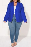 Blauwe casual effen patchwork vest met omslagkraag en grote maat overjas