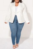 Blå Casual Solid Patchwork Cardigan Turn-back krage Plus Size överrock