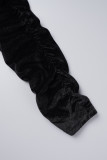Zwart Casual Solid Fold Rits Kraag Lange mouw Twee stukken