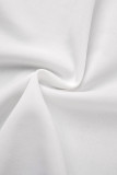 Witte casual effen patchwork vest met omslagkraag en grote maat overjas