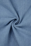 Голубой повседневный однотонный лоскутный отложной воротник с длинным рукавом из двух частей