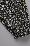 Moda preta casual estampa patchwork gola quadrada vestidos de manga comprida