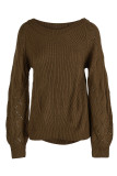 Brown Fashion Casual Solid Hollowed Out O Neck Tops