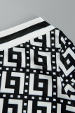 Zwarte casual print patchwork spleet schuine kraag tops